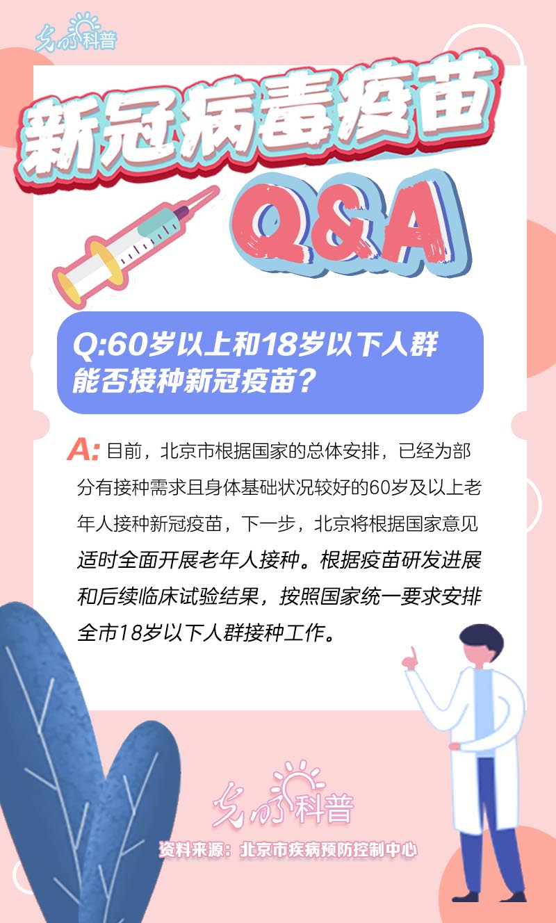 新冠病毒疫苗Q&A：60岁以上和18岁以下人群能否接种新冠疫苗？