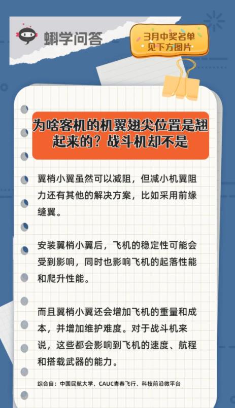 蝌学问答 | 为什么客机的机翼翅尖位置是翘起来的？战斗机却不是