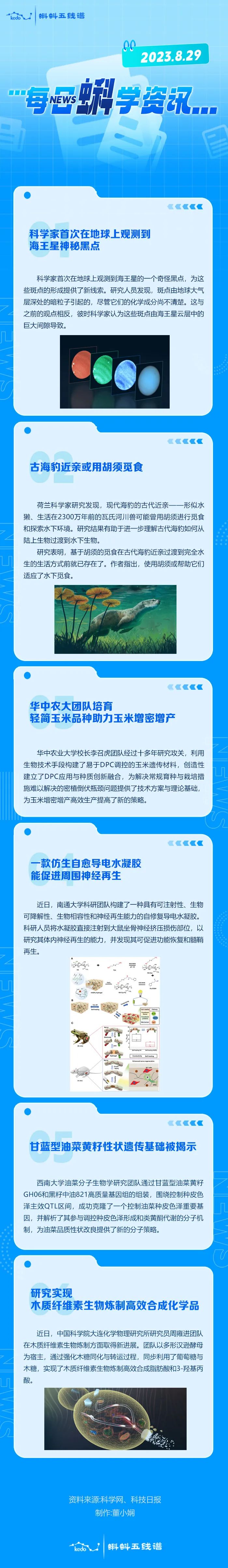 每日蝌学资讯 | 科学家首次在地球上观测到海王星神秘黑点；古海豹近亲或用胡须觅食