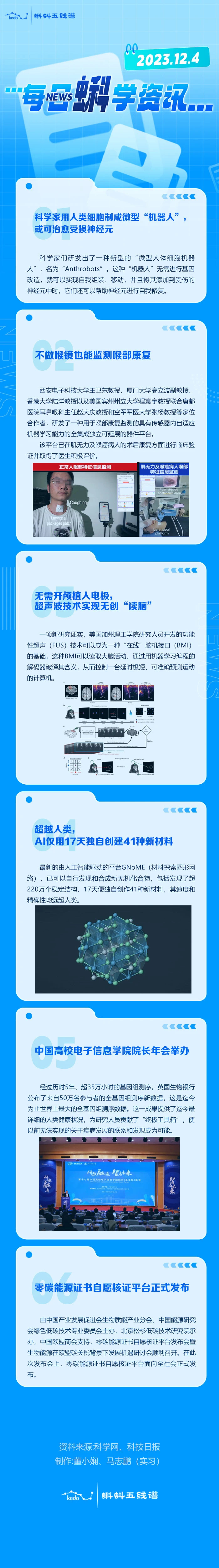 每日蝌学资讯 | 科学家用人类细胞制成微型“机器人”，或可治愈受损神经元；不做喉镜也能监测喉部康复